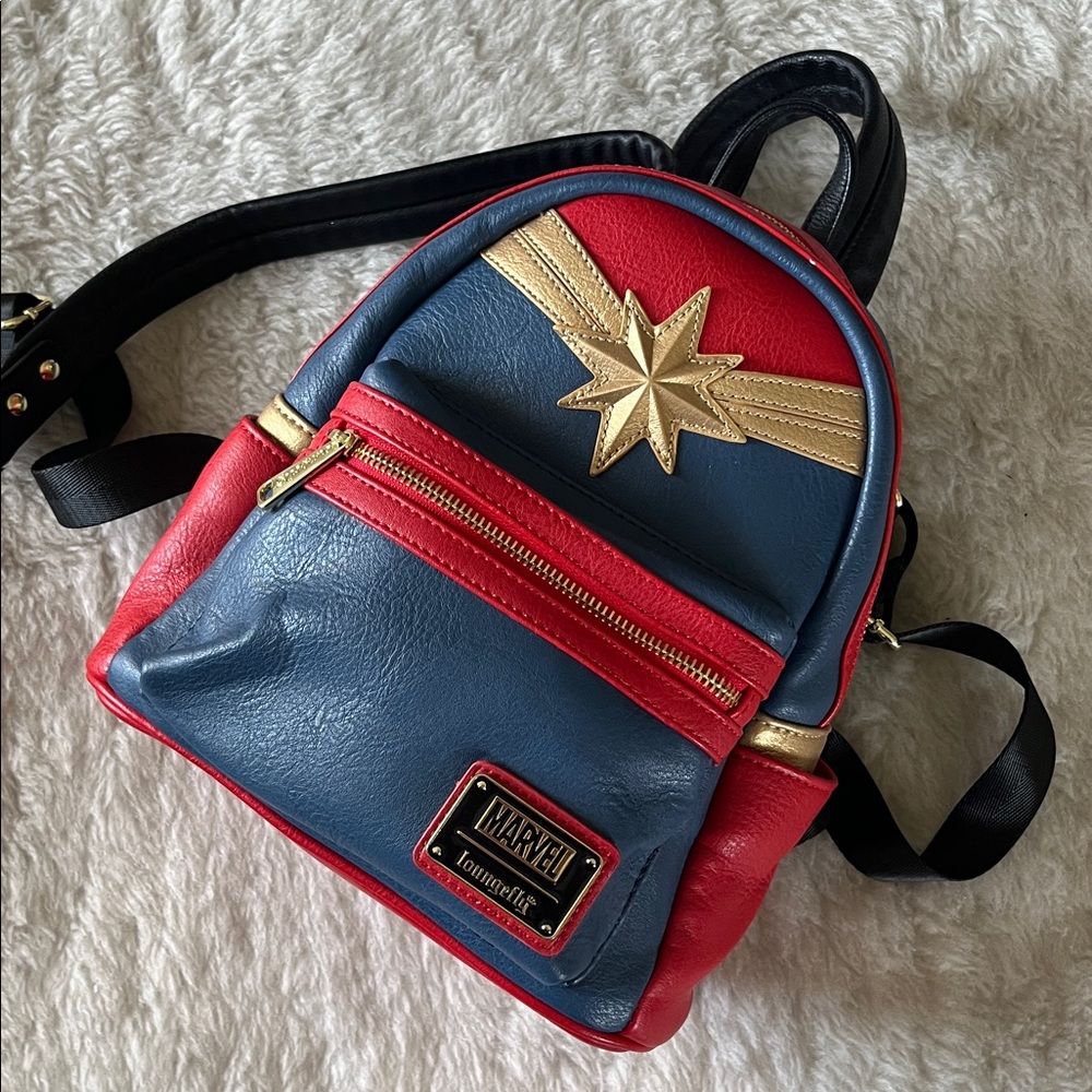Loungefly Captain Marvel Red and Blue Star small Backpack